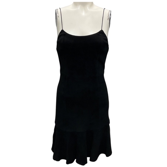 ALICE + OLIVIA BLACK FLARED SUEDE MINI DRESS - Picture 1 of 4